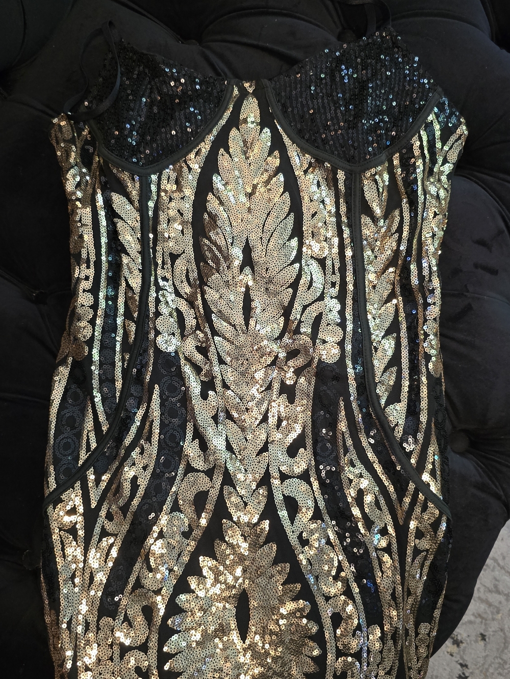 SHEIN Black and Gold Sequin Strapless Cocktail Dress